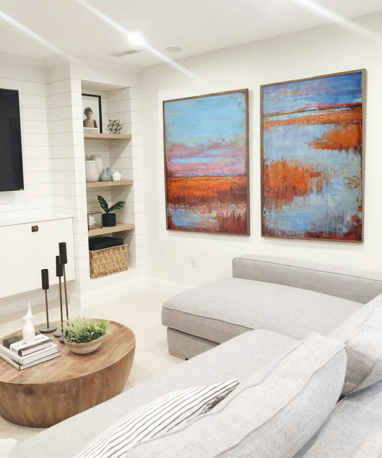 Extra Large Canvas Art,Set Of 2 Abstract Landscape Painting On Canvas,Hand-Painted Canvas Art,Blue,Pink,Red.etc